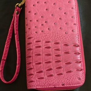 Pink Crocodile Embossed Wristlet Wallet